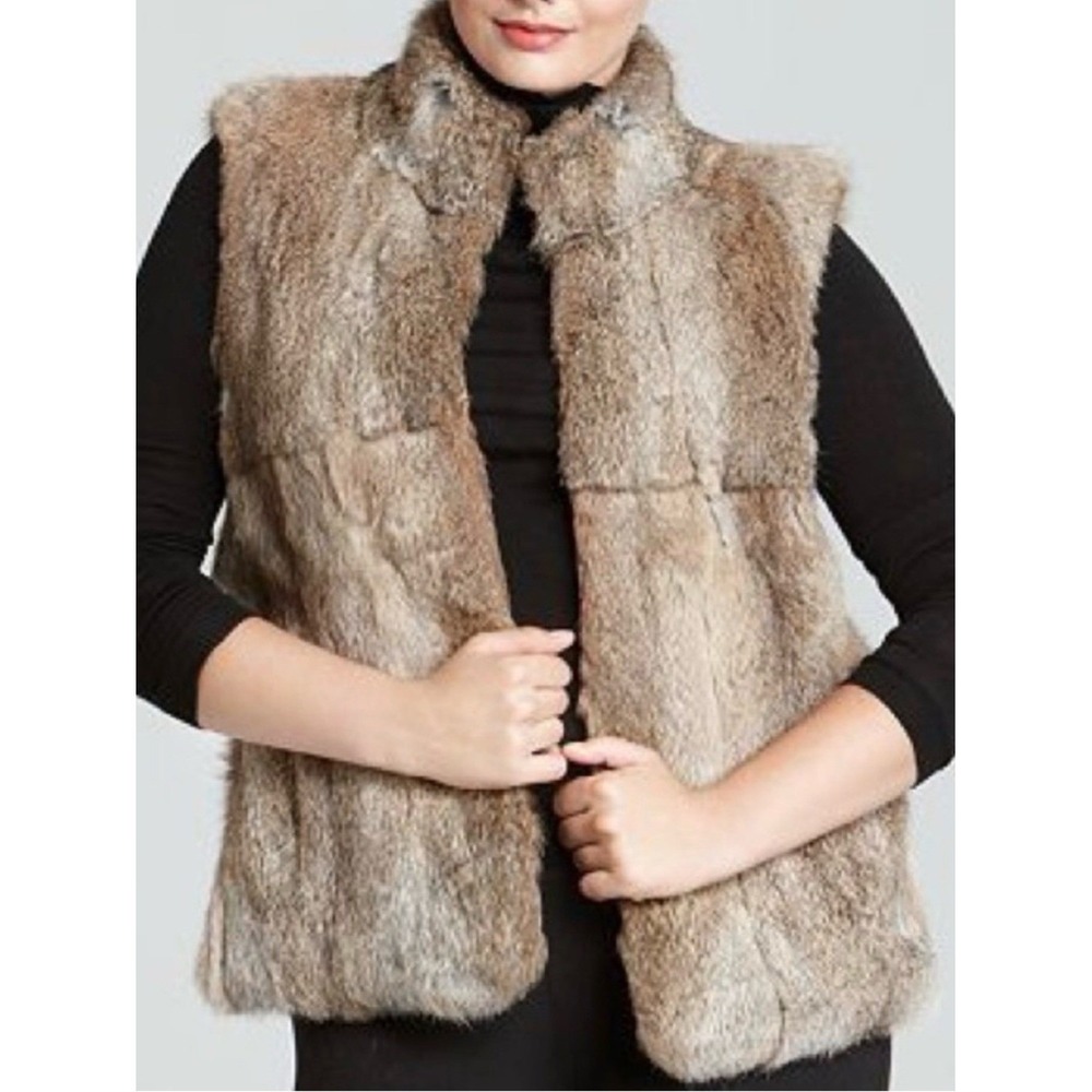Michael Kors Rabbit Fur Vest Glam Brown Small Genuine Fur Hook Closure